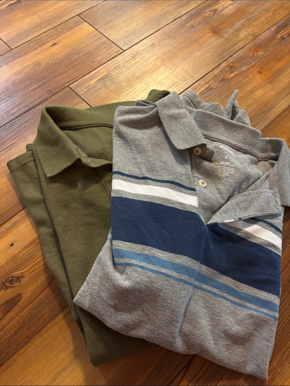 Sonoma Olive & Gray Striped Men's Polo Pair